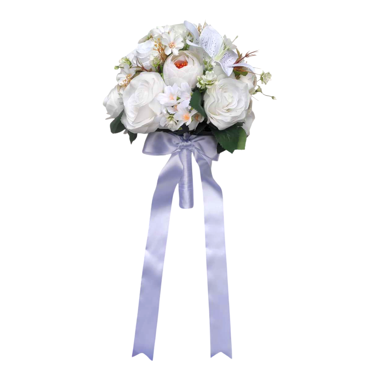 Buquê de noiva branco clássico permanente rosas e lírios