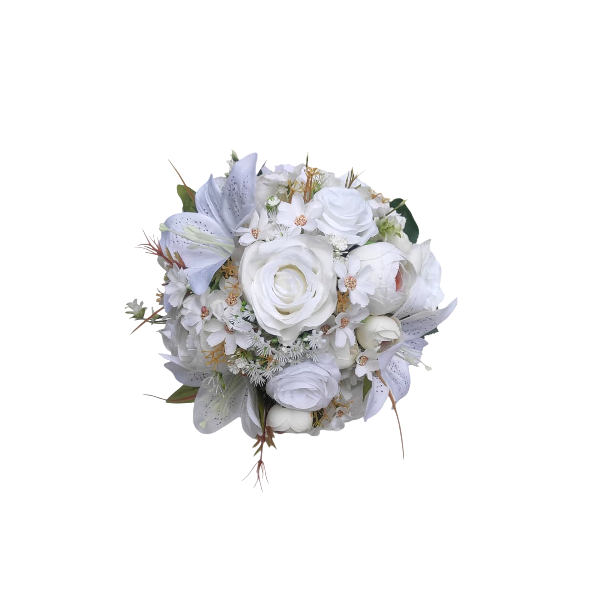Buquê de noiva branco clássico permanente rosas e lírios