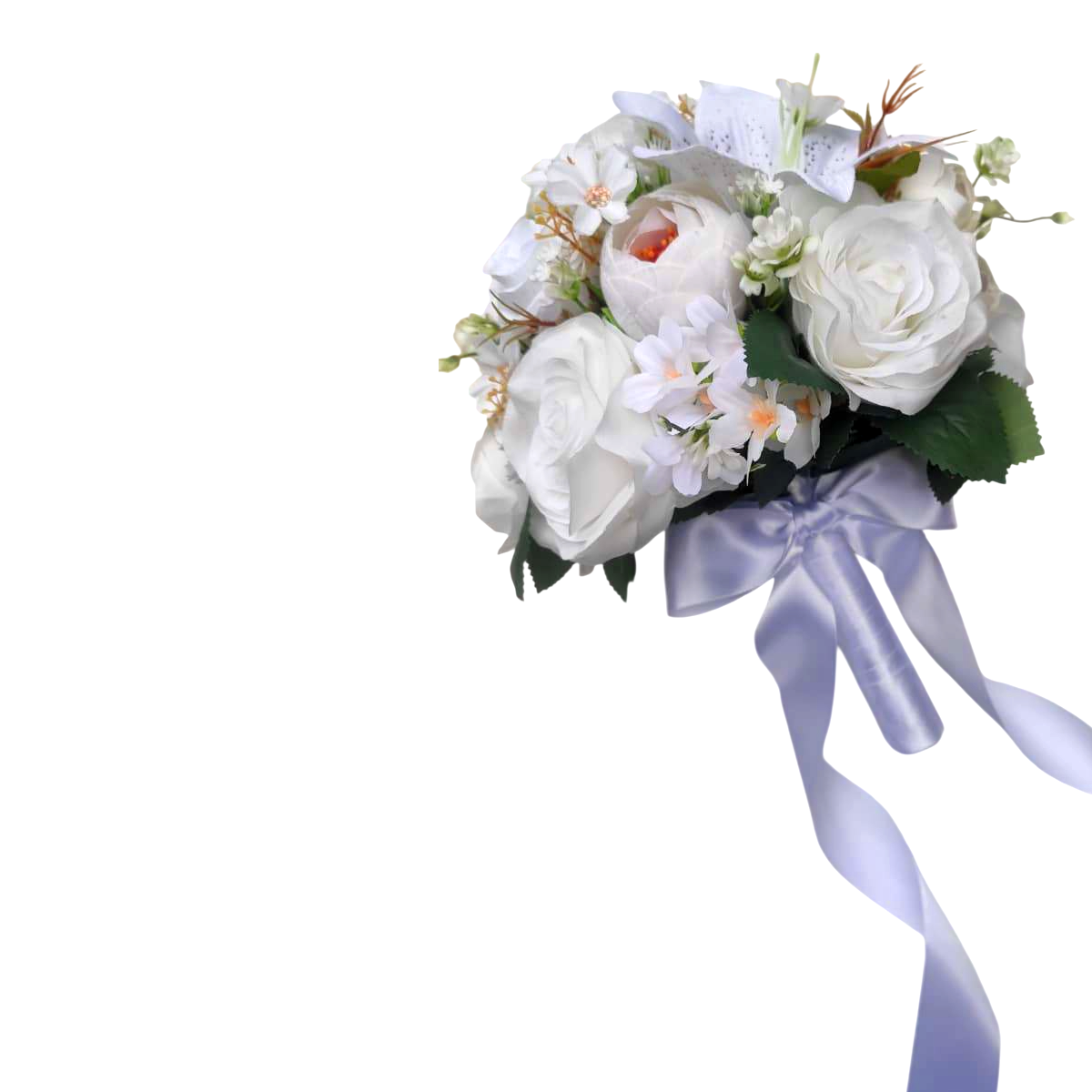 Buquê de noiva branco clássico permanente rosas e lírios