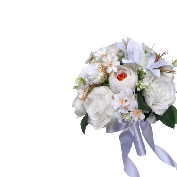 Buquê de noiva branco clássico permanente rosas e lírios