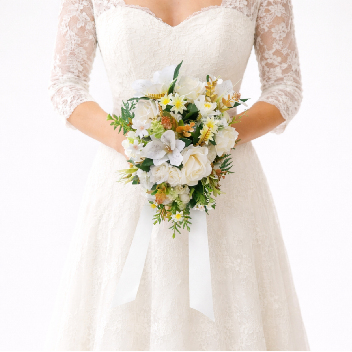 buquê cascata buque de noiva permanente offwhite