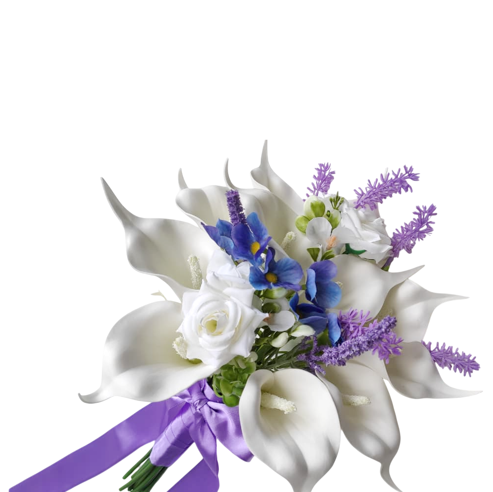 buque copo de leite e lavandas bn168 (3) Buquê de noiva permanente copo de leite lavanda e flores