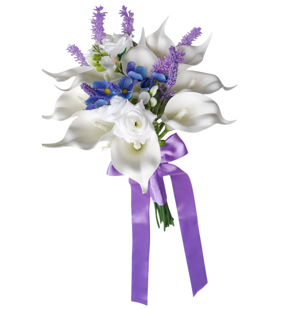 buque copo de leite e lavandas bn168 (4) Buquê de noiva permanente copo de leite lavanda e flores