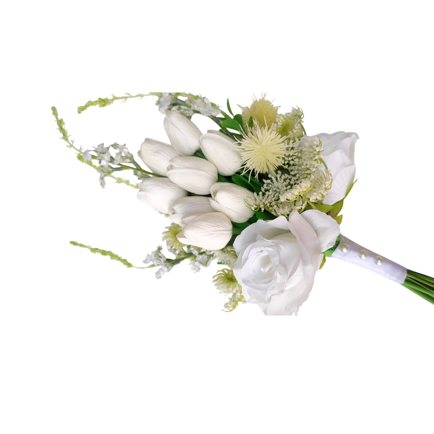 buque de braçada tulipas bn145 (4) Buquê de noiva braçada frente única tulipas e rosas brancas permanentes