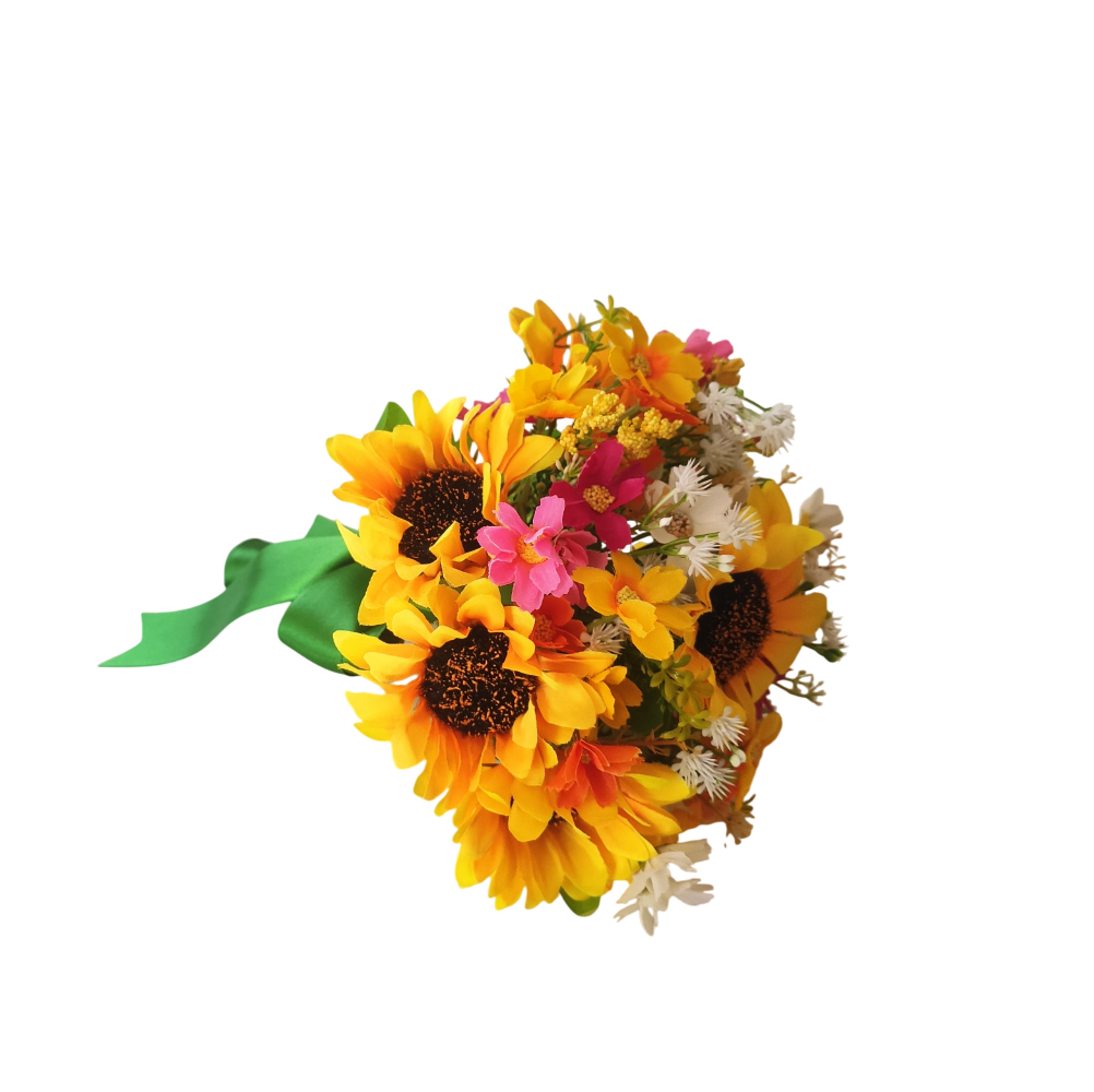 buque de girassol bn119 (3) Buquê de noiva permanente de girassol e margaridas coloridas