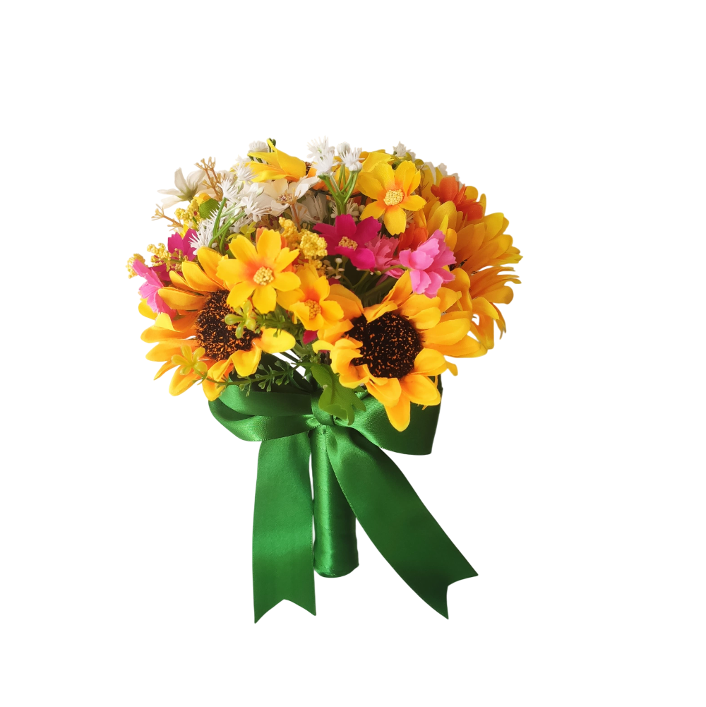 buque de girassol bn119 (4) Buquê de noiva permanente de girassol e margaridas coloridas