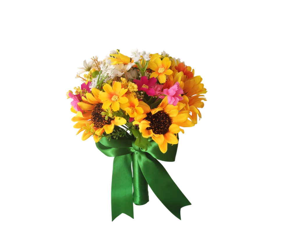 buque de girassol bn119 (5) Buquê de noiva permanente de girassol e margaridas coloridas