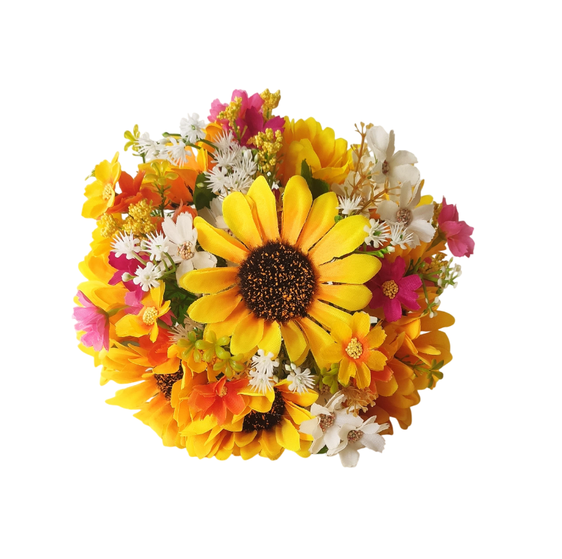 buque de girassol bn119 (6) Buquê de noiva permanente de girassol e margaridas coloridas