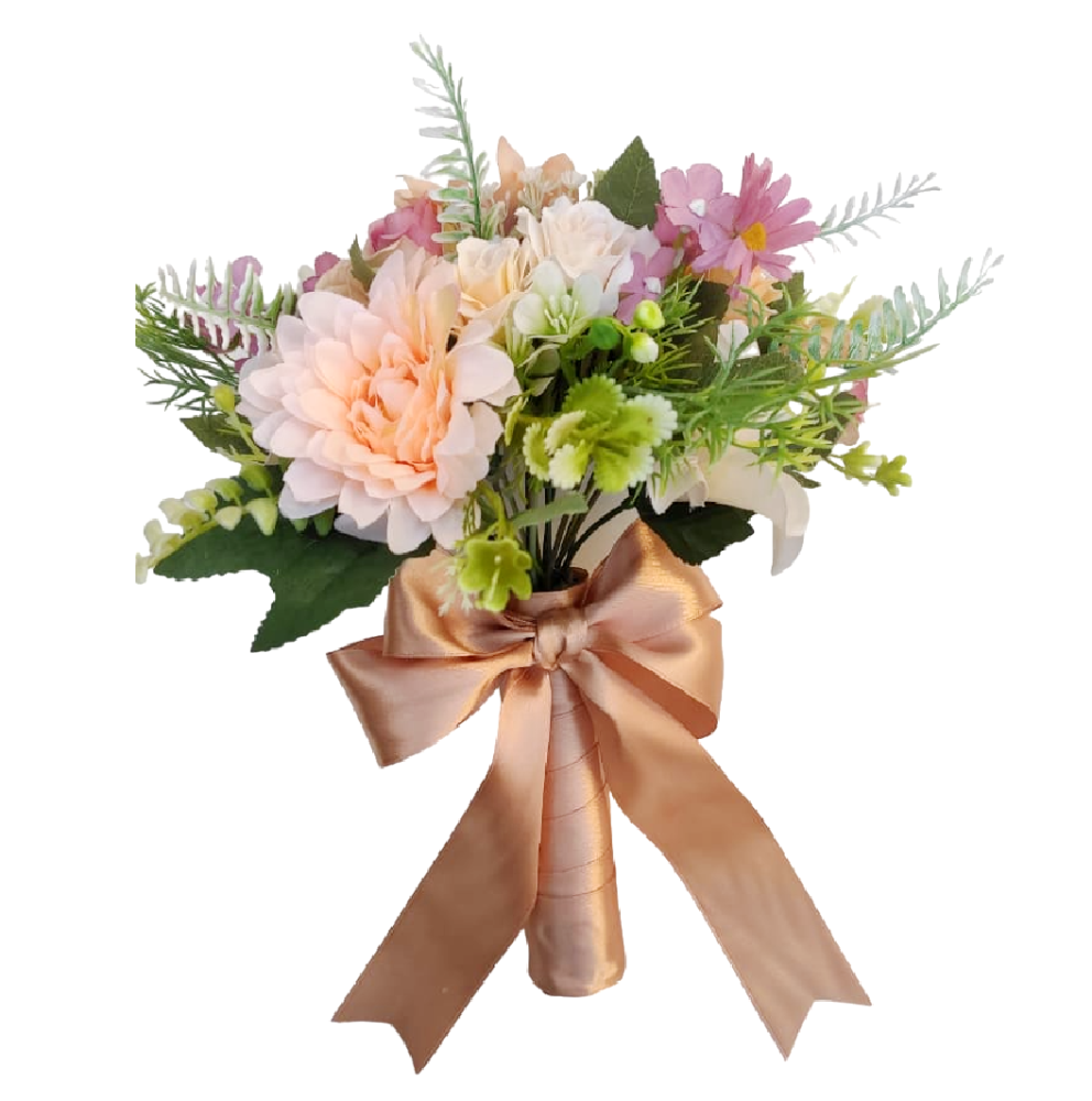 Buquê de noiva boho chic permanente pêssego rosa