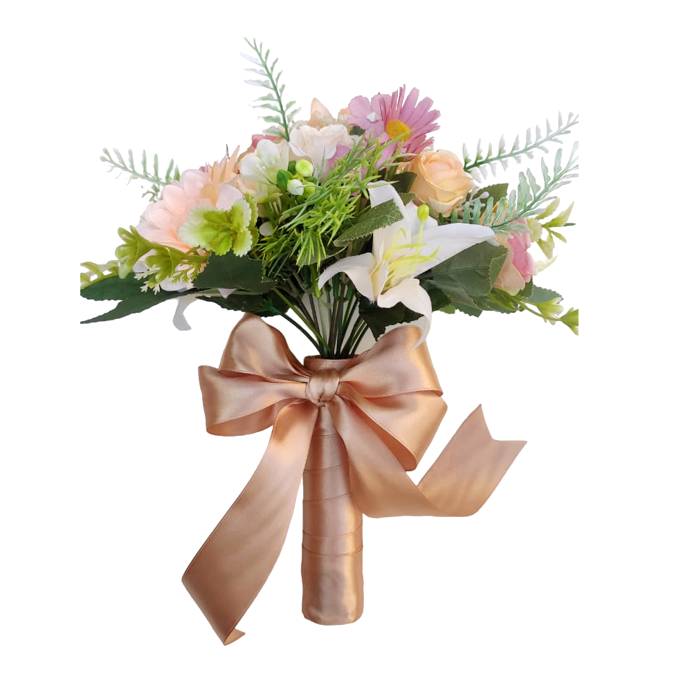 Buquê de noiva boho chic permanente pêssego rosa