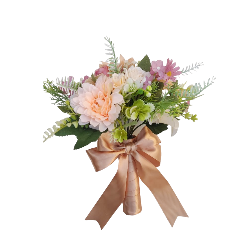 Buquê de noiva boho chic permanente pêssego rosa