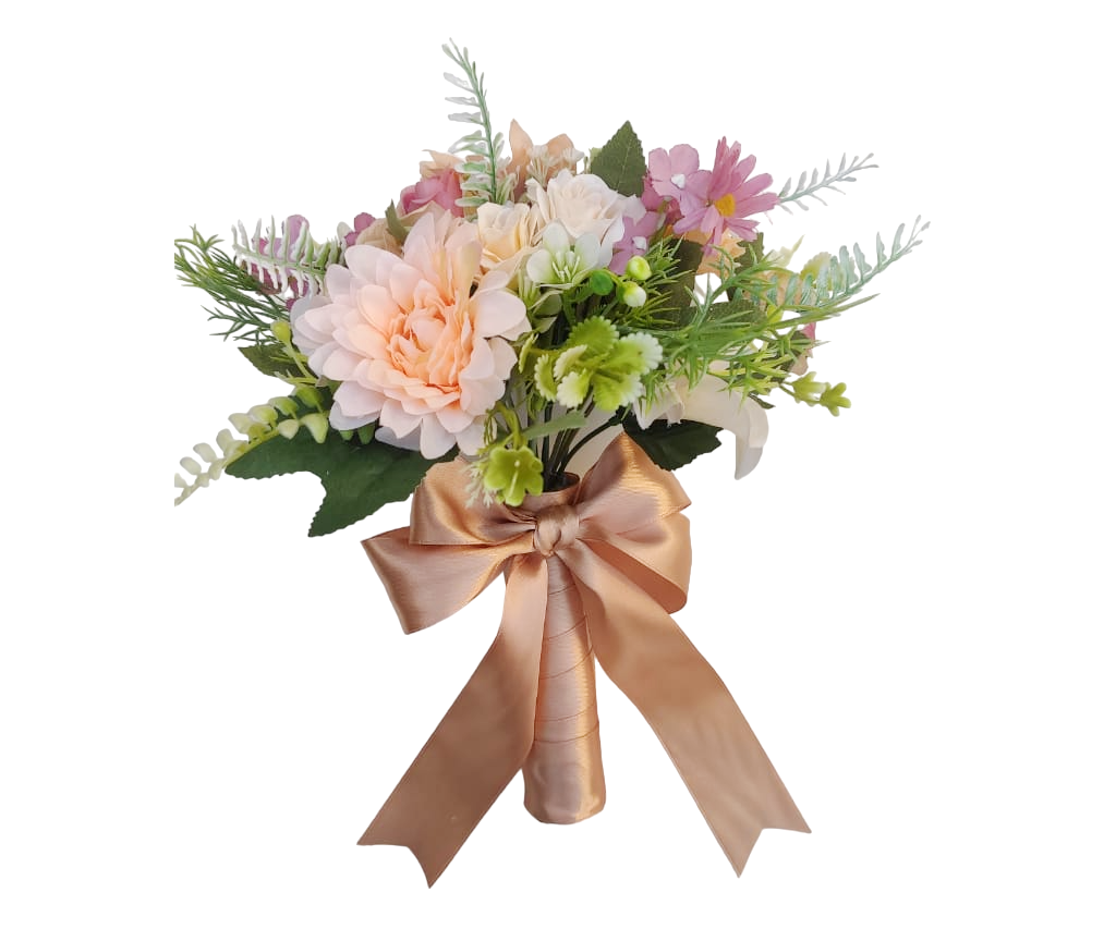 Buquê de noiva boho chic permanente pêssego rosa