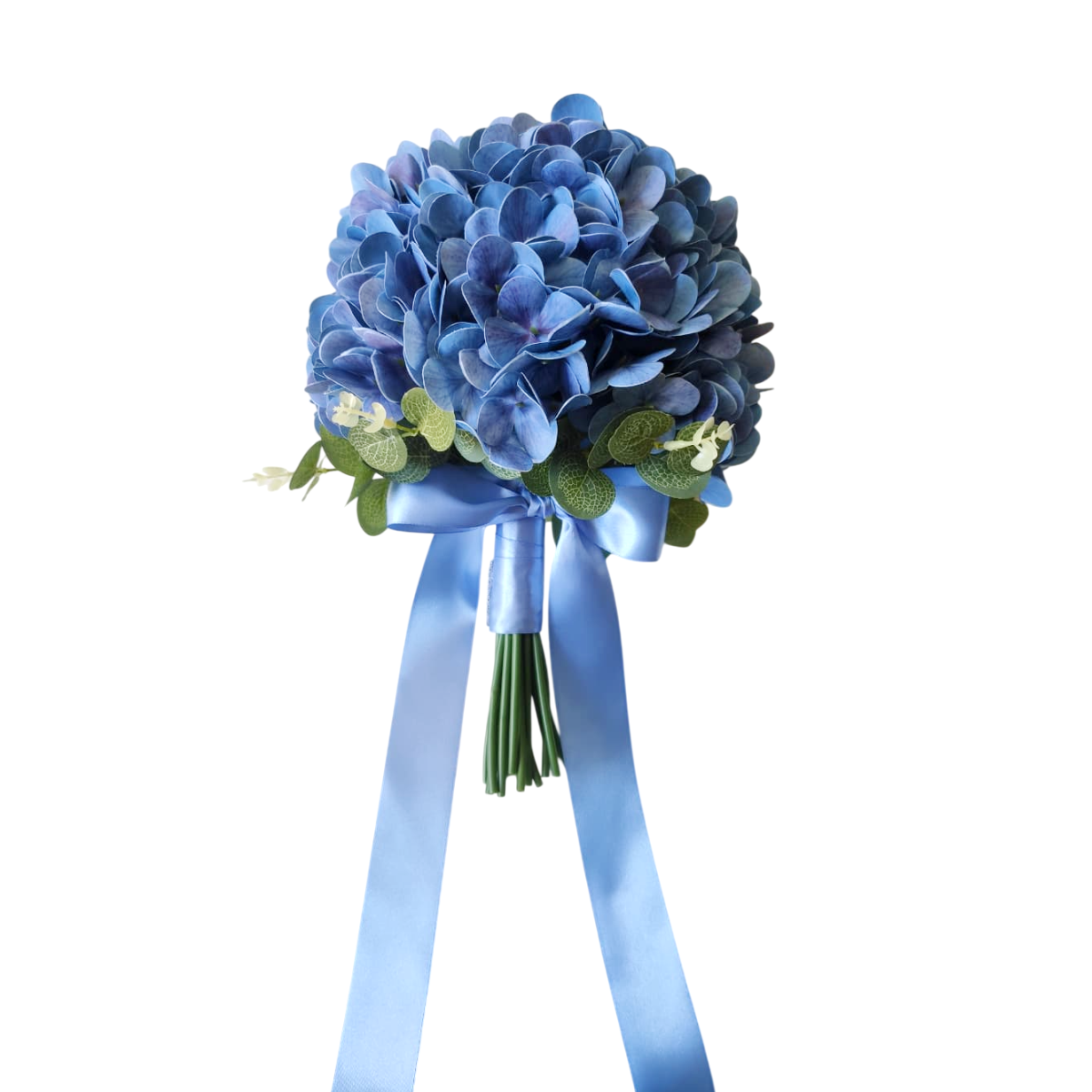 buquê de noiva hortênsia - 2 Buquê de noiva permanente de hortênsias azul redondo