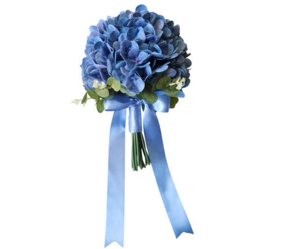 Buquê de noiva permanente de hortênsias azul redondo