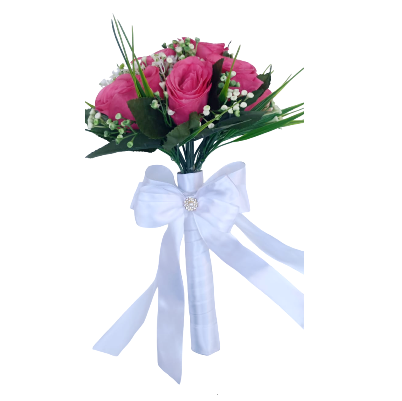 buquê de noiva pink bn112 - 2 Buquê de noiva médio rosas permanentes realistas civil religioso