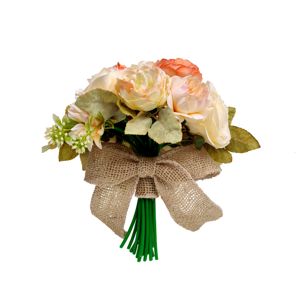 buque de noiva rustico chic bn128 (1) Buquê de noiva permanente coral pêssego e champagne
