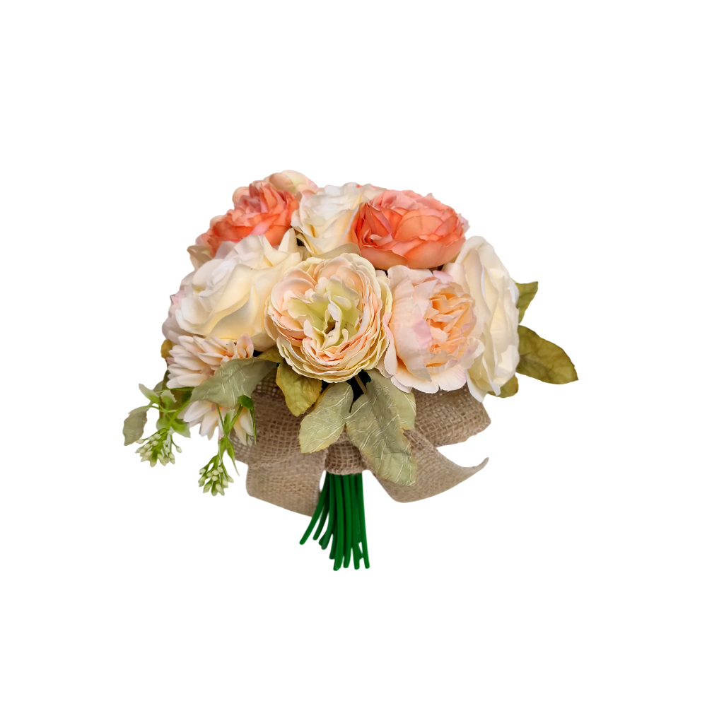 buque de noiva rustico chic bn128 (4) Buquê de noiva permanente coral pêssego e champagne