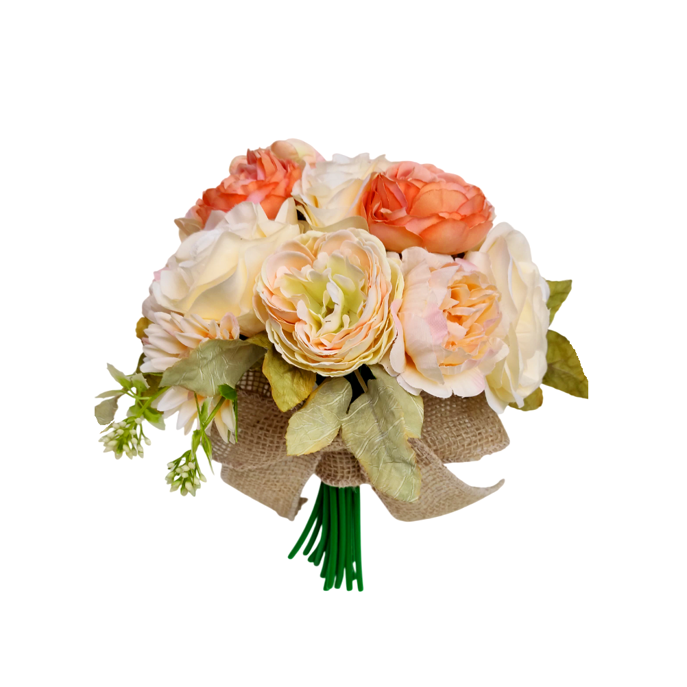 buque de noiva rustico chic bn128 (5) Buquê de noiva permanente coral pêssego e champagne