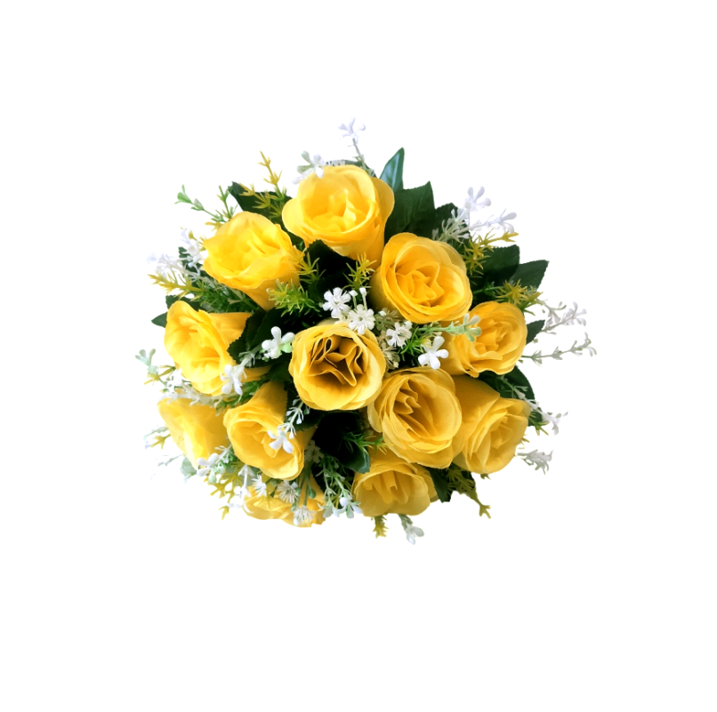 buque de rosas amarelo bn115 - 1 Buquê de noiva médio rosas amarelas permanentes realistas civil religioso