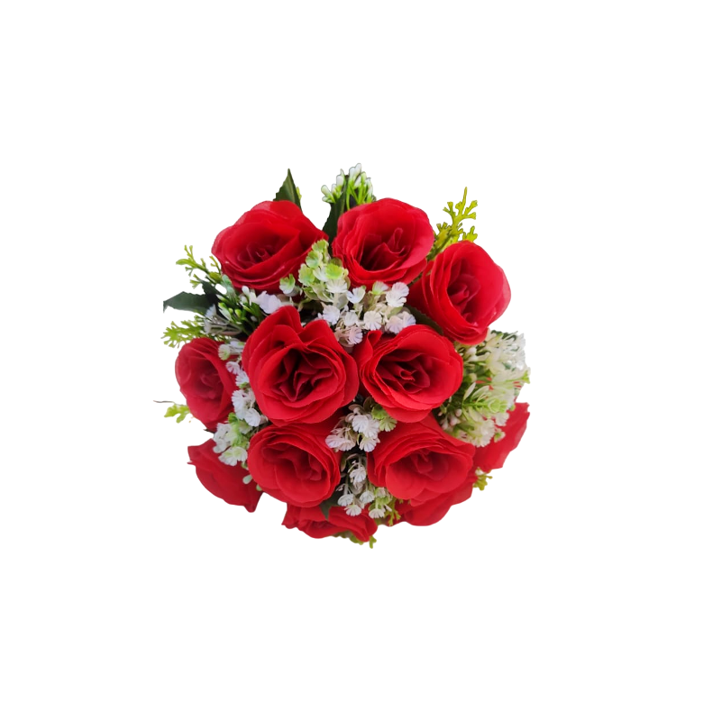 buque de rosas vermelho - bn109 - 1 Buquê de noiva médio rosas vermelhas permanentes realistas civil religioso