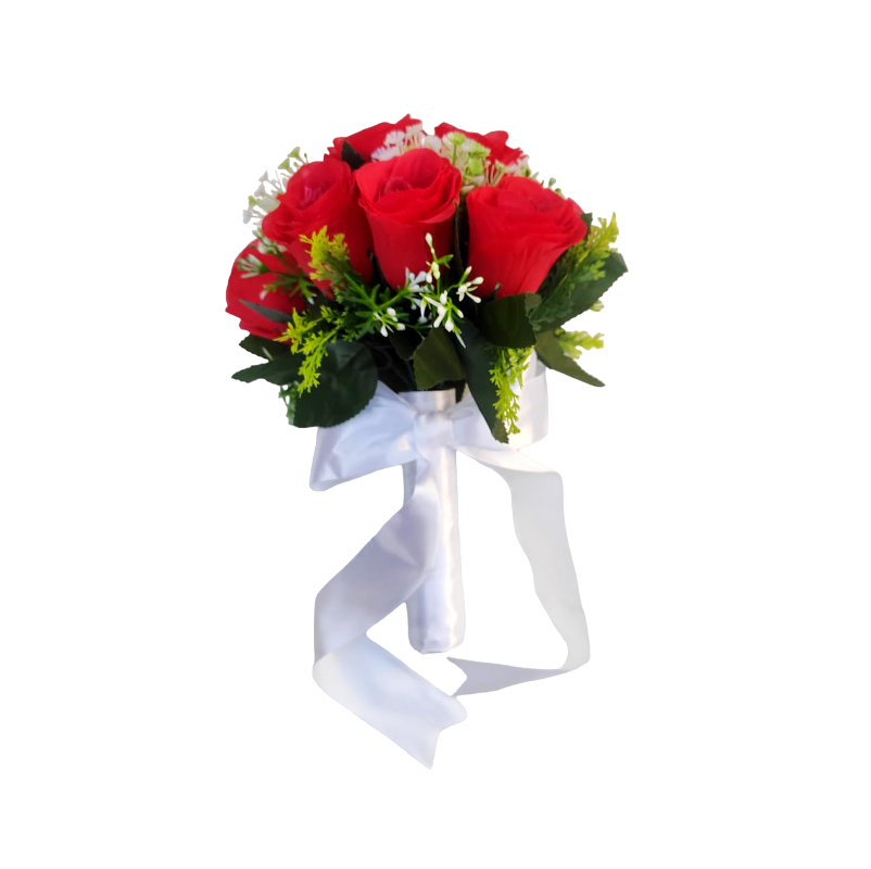 buque de rosas vermelho - bn109 - 2 Buquê de noiva médio rosas vermelhas permanentes realistas civil religioso