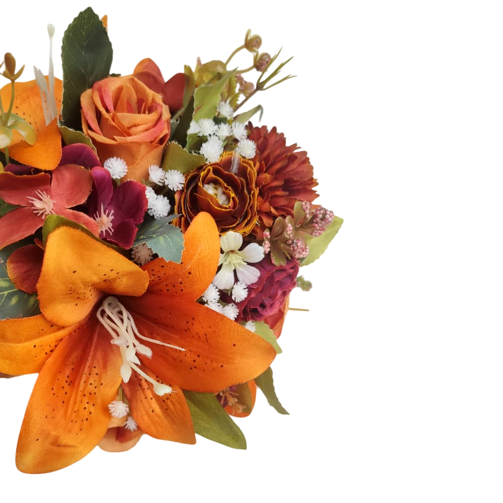 buque e flor de lapela terracota bn148 (2) Kit buquê de noiva permanente laranja terracota com flor de lapela para noivo