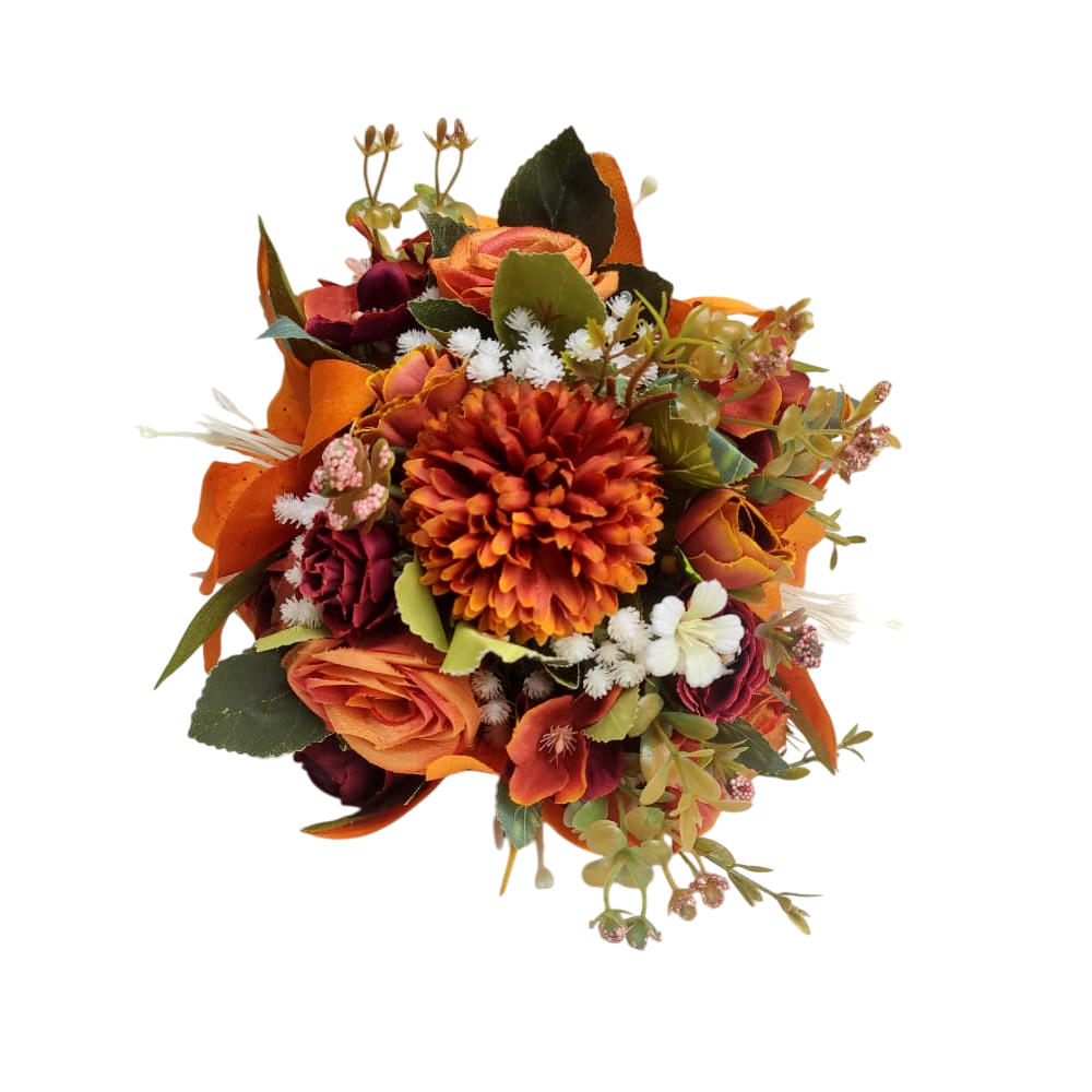 buque e flor de lapela terracota bn148 (3) Kit buquê de noiva permanente laranja terracota com flor de lapela para noivo