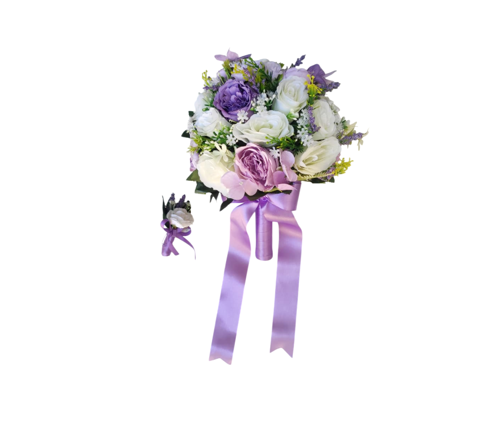 buquê permanente rosas e camélias flores lilás kit com flor de lapela para o noivo