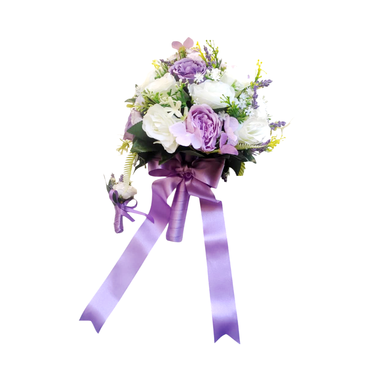 buquê permanente rosas e camélias flores lilás kit com flor de lapela para o noivo