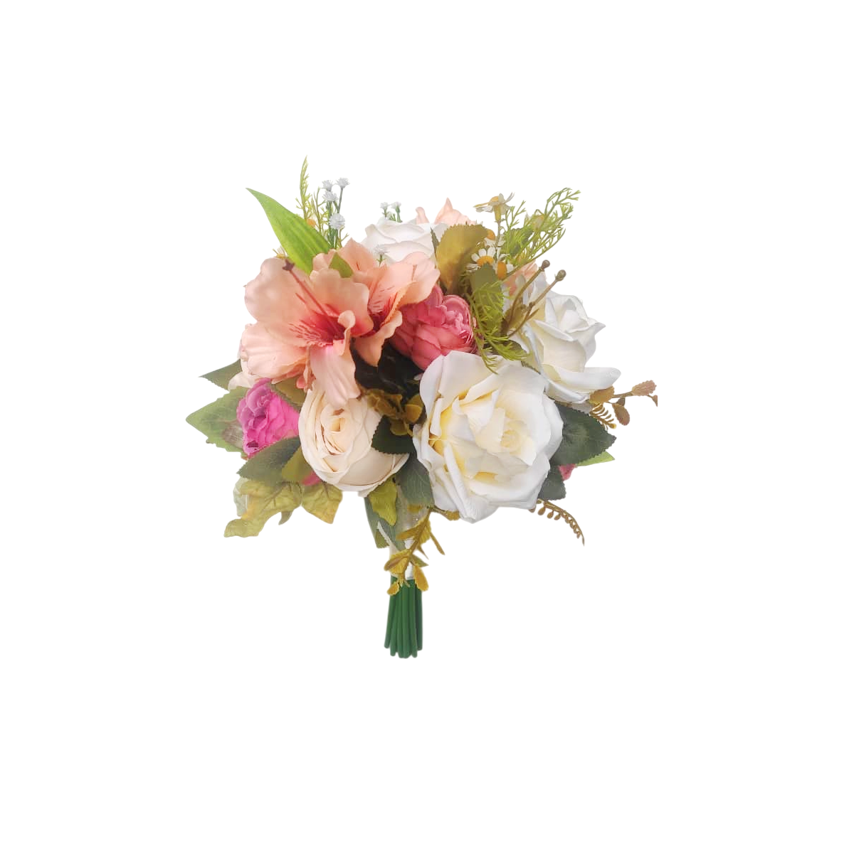 buque permanente bn159 (1) buquê de noiva permanente rosas astromélias tropical elegante e realista