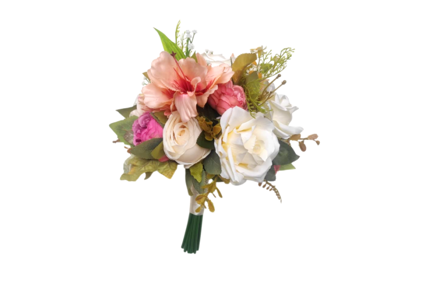 Buquê de Noiva Permanente Tropical Rosas Astromélias Peônias
