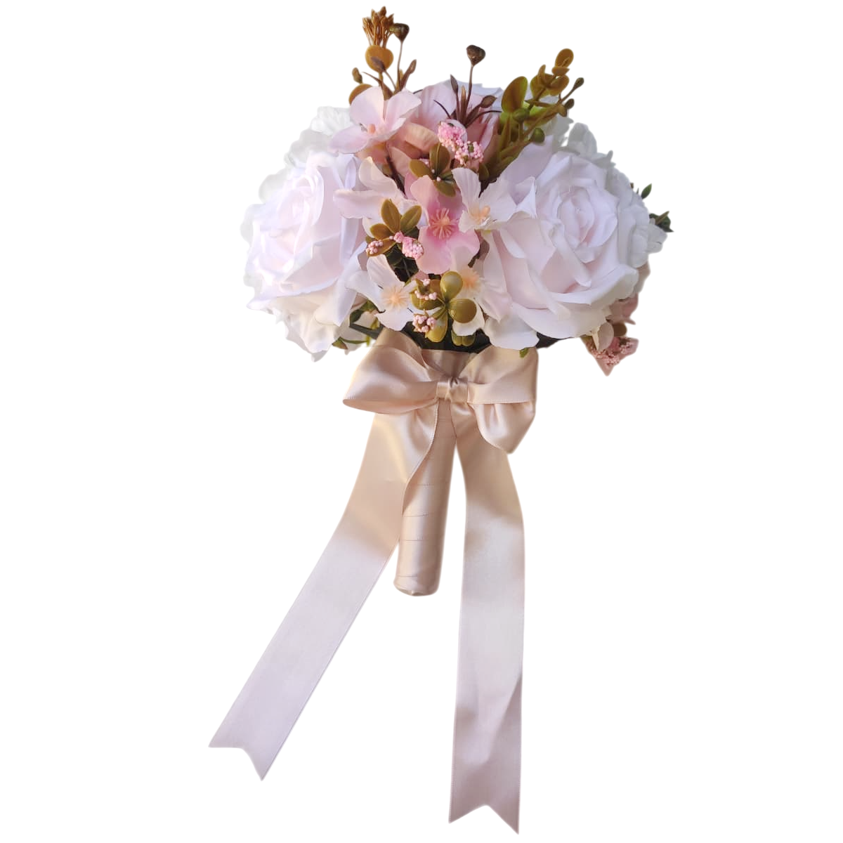 buquê de noiva permanente delicado e romântico rosa realista