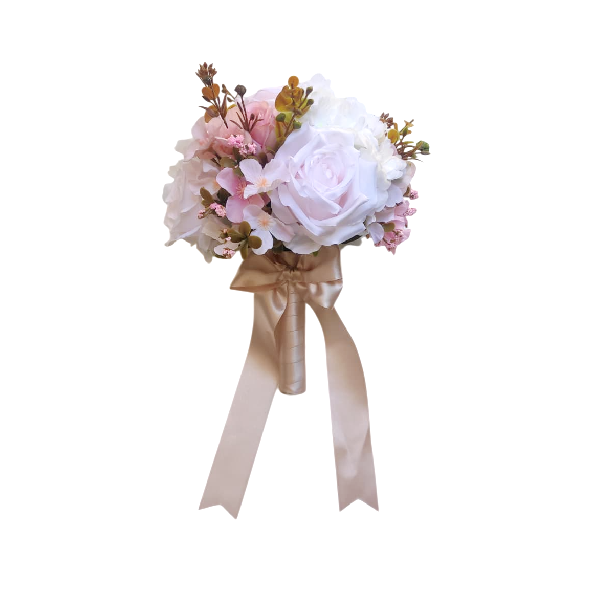 buquê de noiva permanente delicado e romântico rosa realista