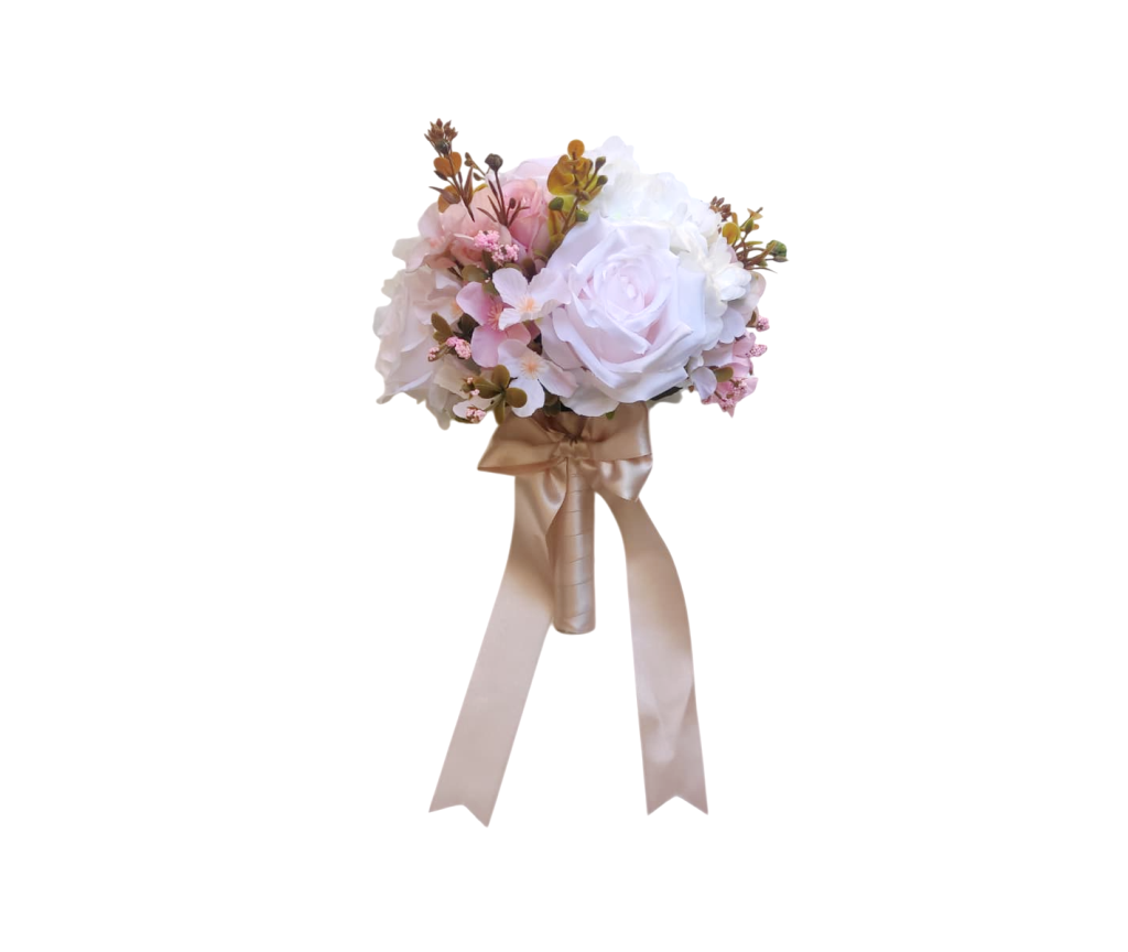 buquê de noiva permanente delicado e romântico rosa realista