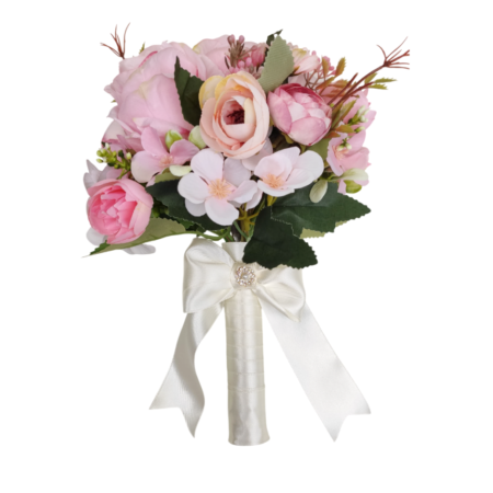 Buquê de Noiva Permanente Realista Redondo com Rosas Rosa Clássico Romântico Casamento Civil