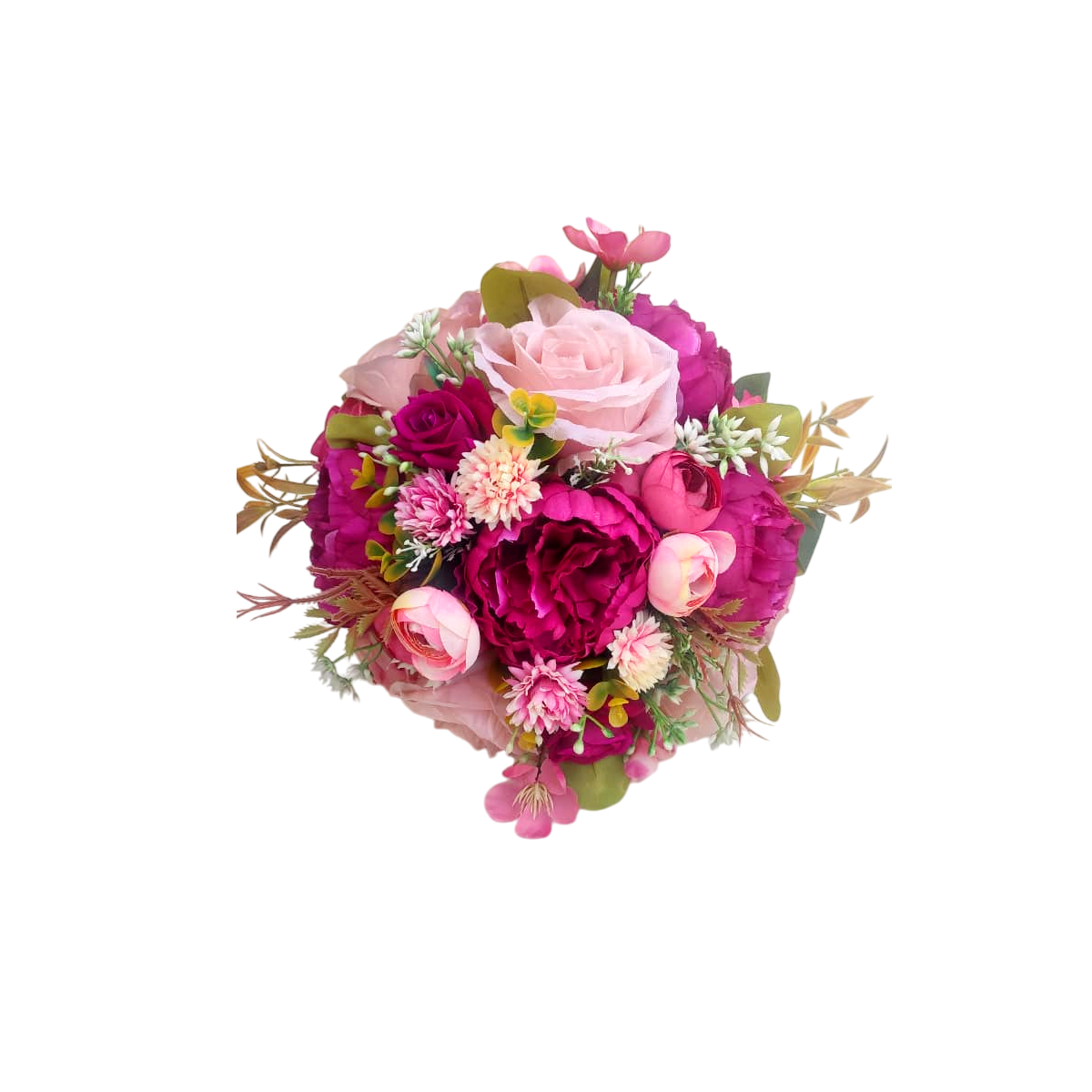buque rosa fucsia bn152 - 2 Buquê de noiva permanente peônias fúcsia grande e rosas luxo redondo