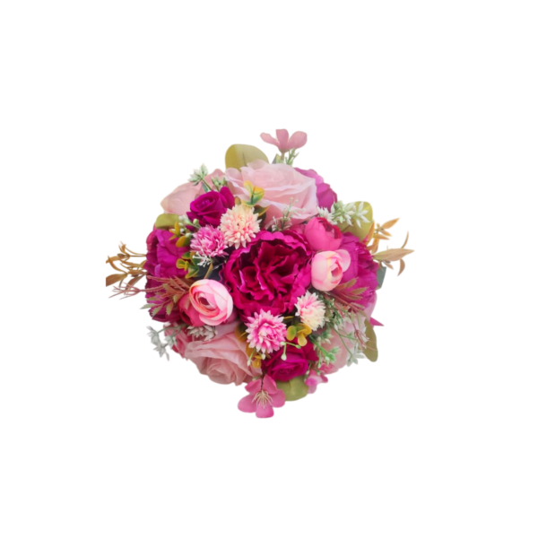 Buquê de noiva permanente peônias fúcsia grande e rosas luxo redondo