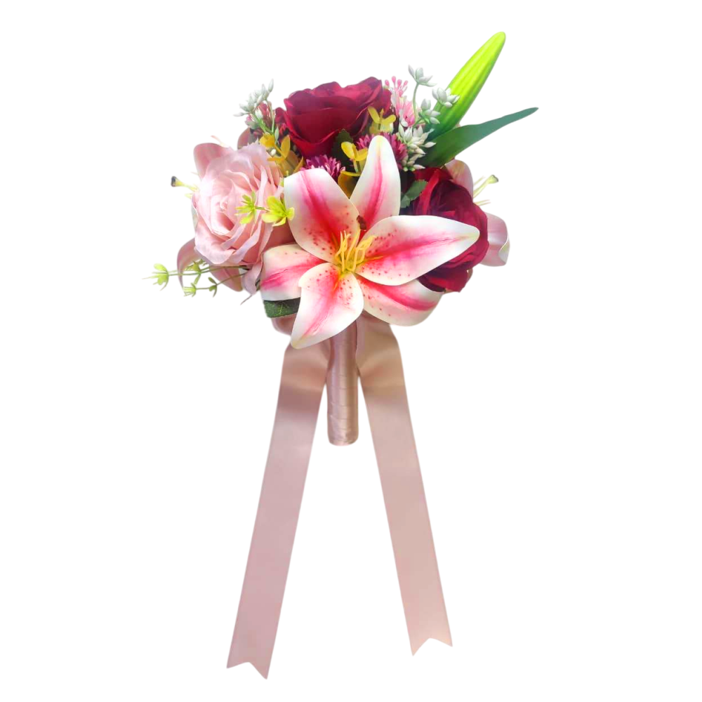 buque rosas e lirio bn151 - 1 Buquê de noiva permanente com lírio e rosas