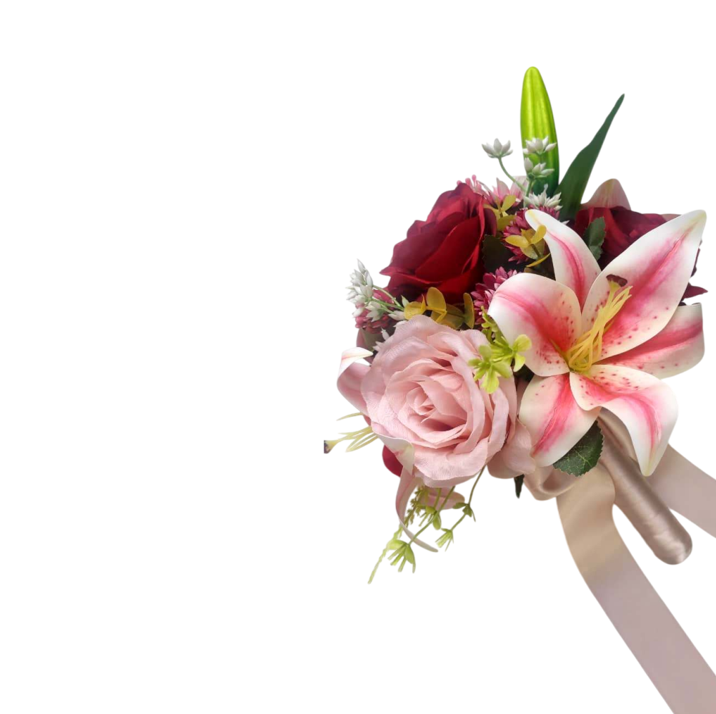 buque rosas e lirio bn151 - 2 Buquê de noiva permanente com lírio e rosas