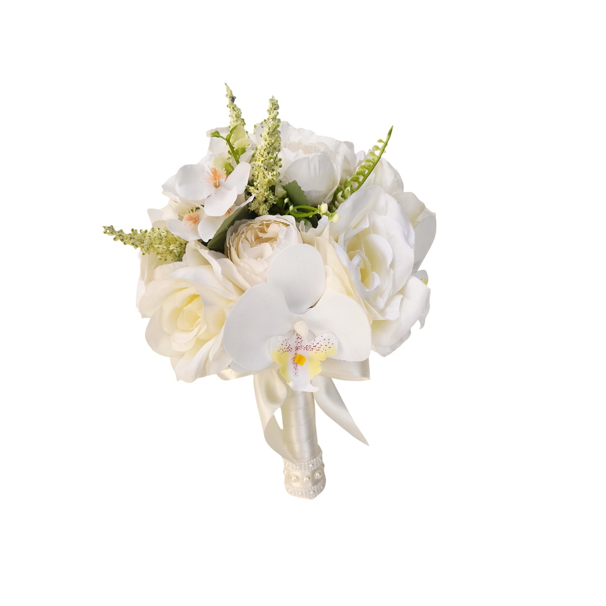 buquê rosas e orquidea bn120 -1 (1) Buquê de noiva permanente luxo rosas e orquídea phalaenopsis