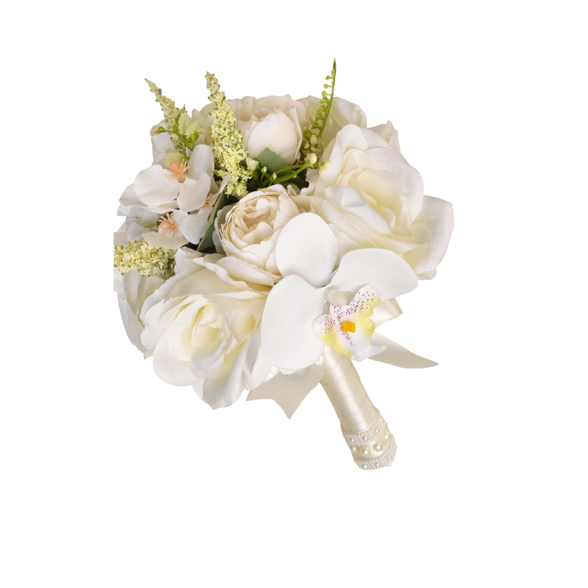 buquê rosas e orquidea bn120 -1 (3) Buquê de noiva permanente luxo rosas e orquídea phalaenopsis