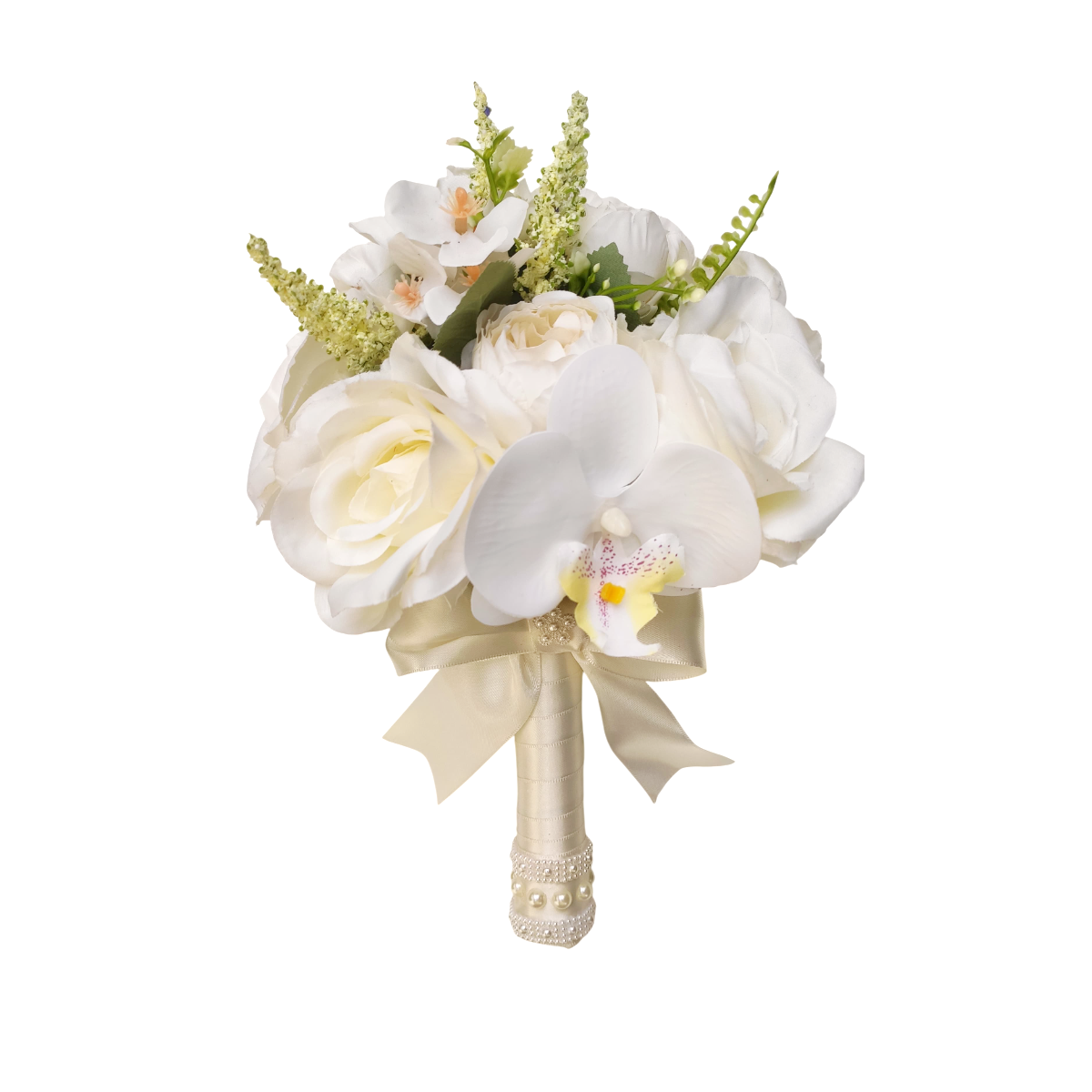 buquê rosas e orquidea bn120 -1 (4) Buquê de noiva permanente luxo rosas e orquídea phalaenopsis