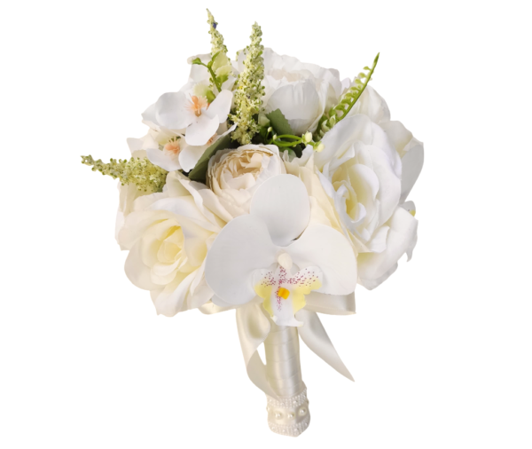 Buquê de noiva permanente luxo rosas e orquídea phalaenopsis