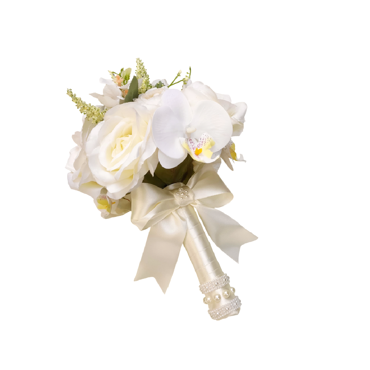 buquê rosas e orquidea bn120 - 1 Buquê de noiva permanente luxo rosas e orquídea phalaenopsis