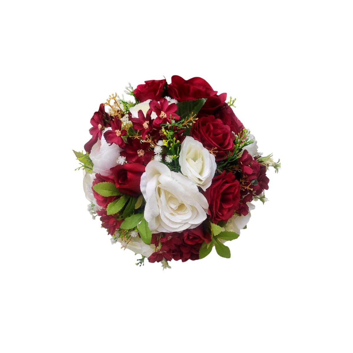 Buquê de noiva grande permanente rosas marsala e off-white