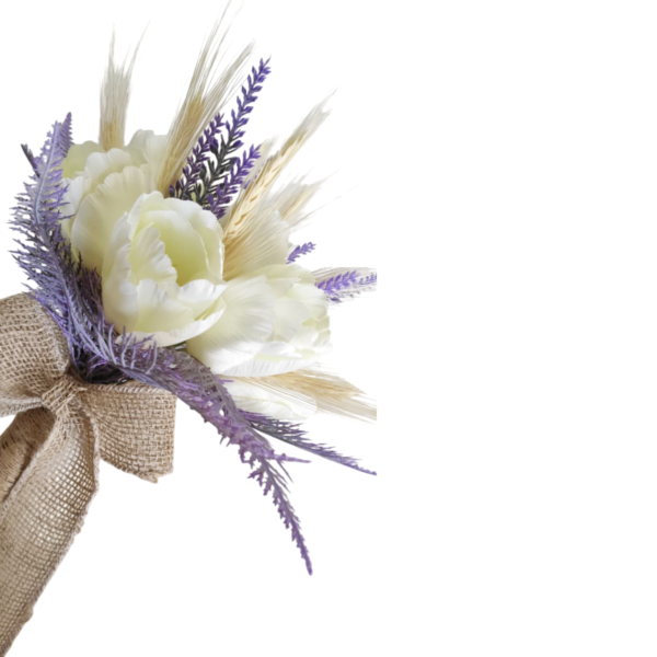Buquê de noiva boho chic permanente tulipas trigo e lavanda