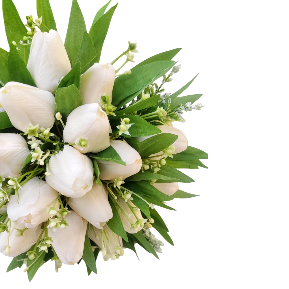 Buquê de noiva permanente de tulipas brancas luxo e elegância