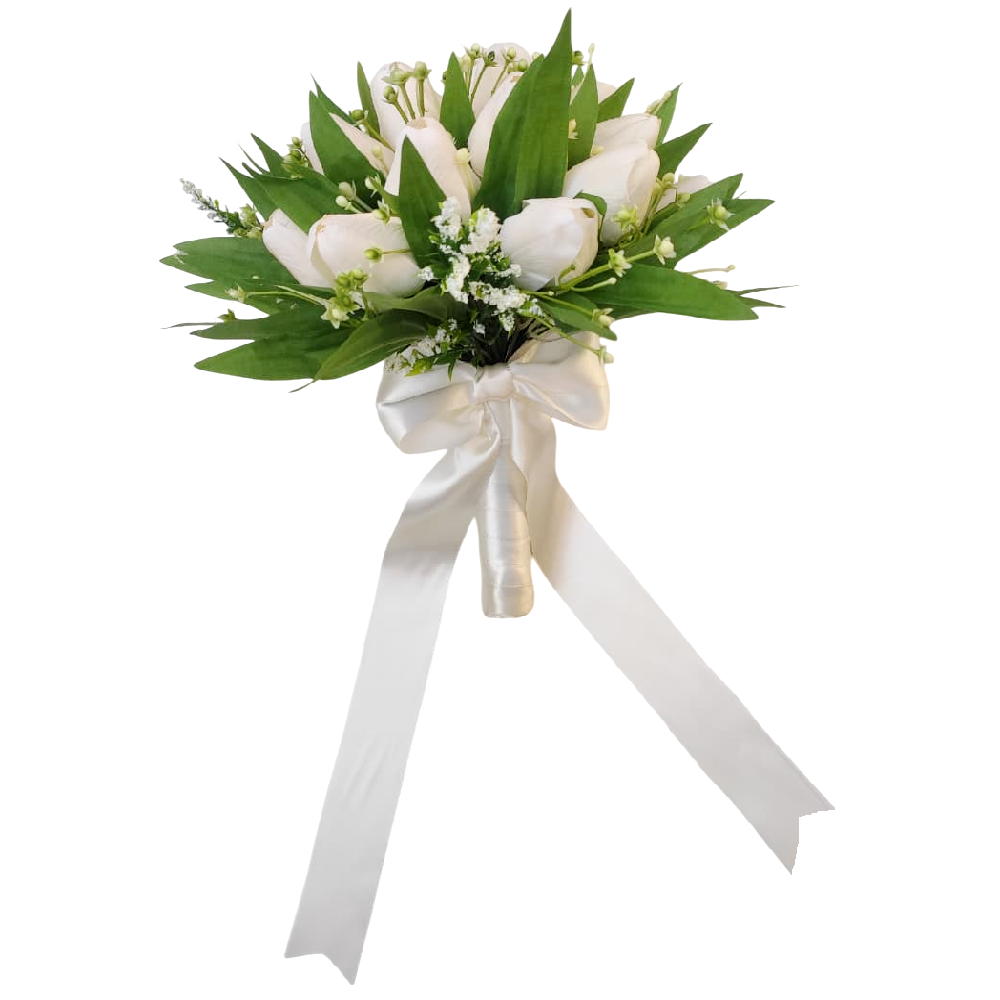 Buquê de noiva permanente de tulipas brancas luxo e elegância
