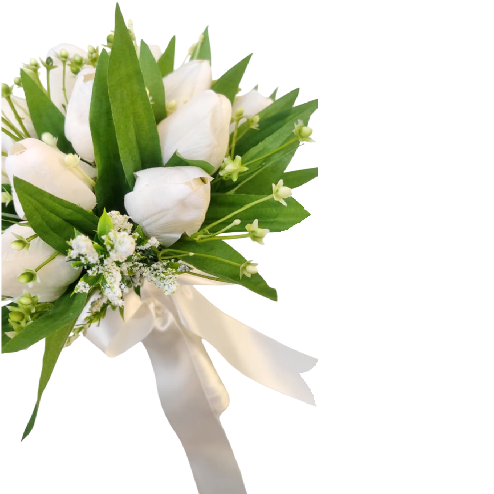 Buquê de noiva permanente de tulipas brancas luxo e elegância