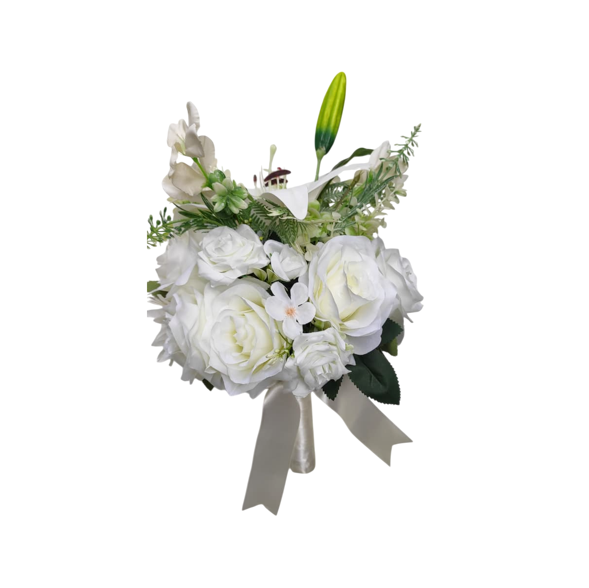 Buquê de noiva clássico com lírio branco toque real luxo